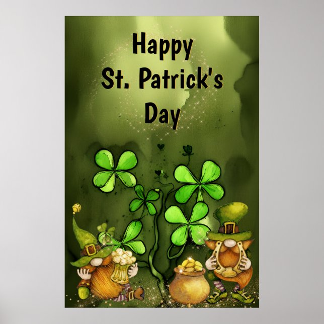 Poster Clovers and Leprechaun Gnomes St. Patrick's Day (Devant)