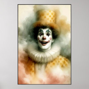 Poster Clown à l'aquarelle vintage heureux avec un grand 
