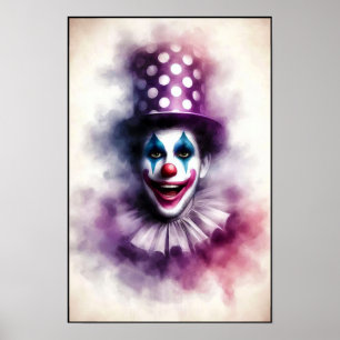 Poster Clown à l'aquarelle vintage heureux avec un grand 
