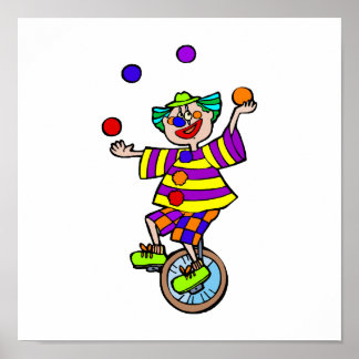 Poster Clown à monocycle en train de jongler