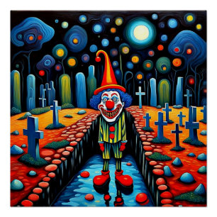 Poster Clown dans un cimetière