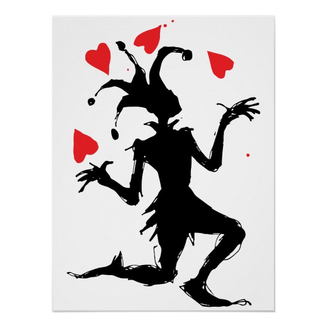 Poster Clown Effrayant Jouant avec des Cœurs (Devant)
