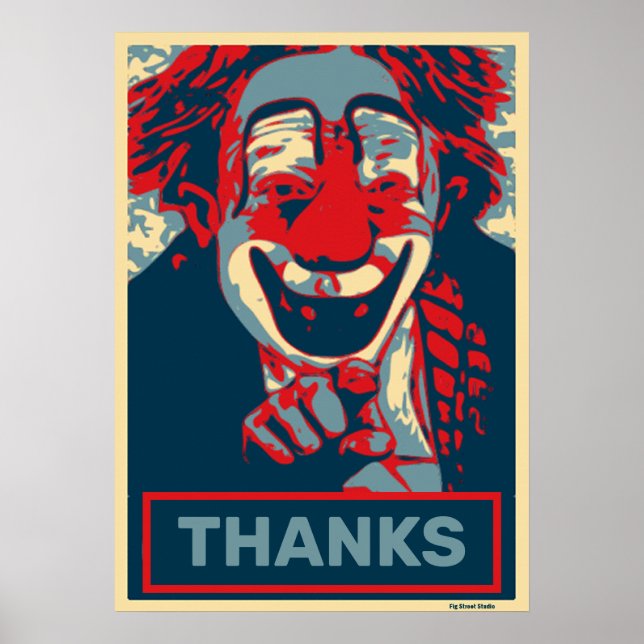Poster Clown en rouge et bleu, modifier le texte (Devant)