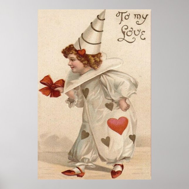 Poster Clown Harlequin coeur Valentine (Devant)