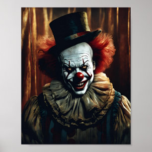 Poster "Clown malin dans une tente de cirque abandonnée -