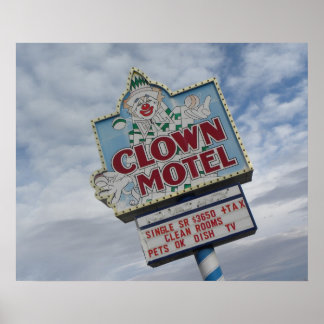 Poster Clown Motel Road Signer Salle de Jeu Vintage Impri