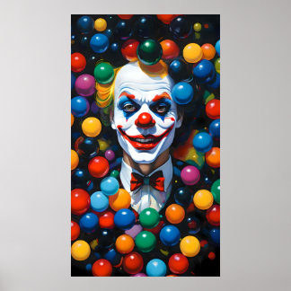 POSTER CLOWN SOURIANT DANS LA BALLE