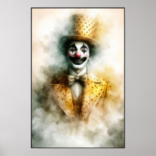 Poster Clown Vintage Aquarelle Joyeuse Avec un Sourire Ra