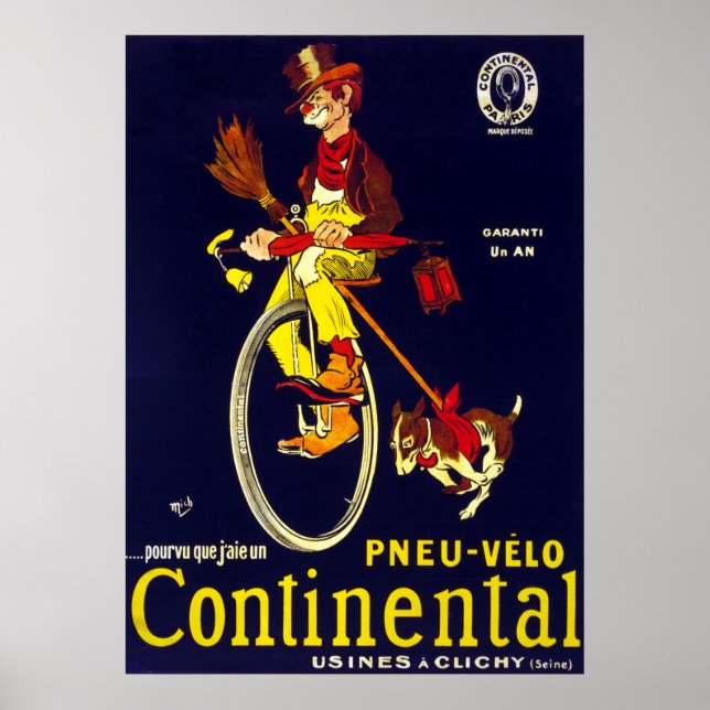 Poster Clown vintage de Pneus Continental Français (Devant)