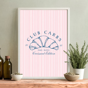 Poster Club Carbs Classique Rayures Françaises Rose Drôle