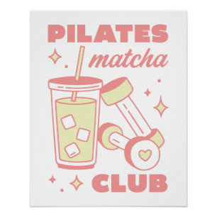 Poster Club Pilates amateur de matcha vert et rose esthét