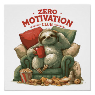 Poster Club Zéro Motivation Paresseux se détendant dans u