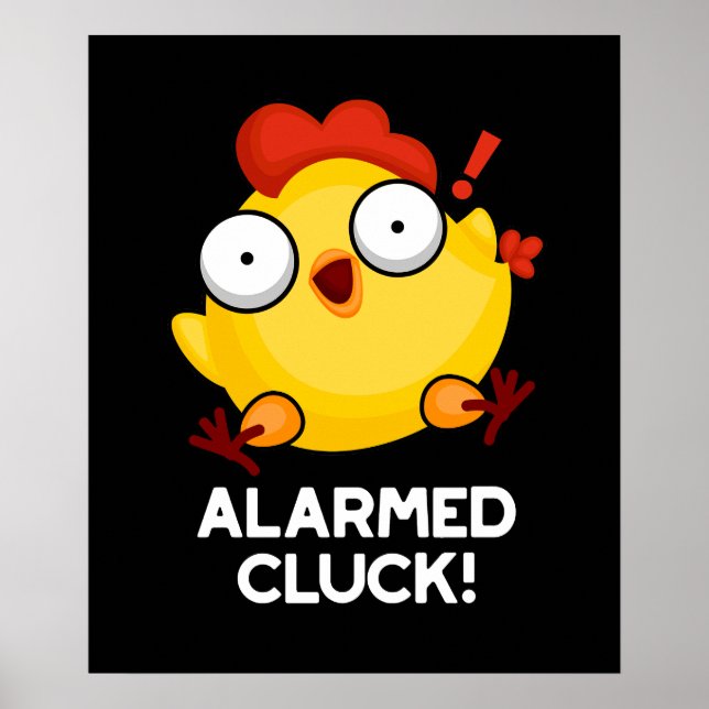 Poster Cluck Alarmé Funny Chicken Horloge Pun Dark BG (Devant)
