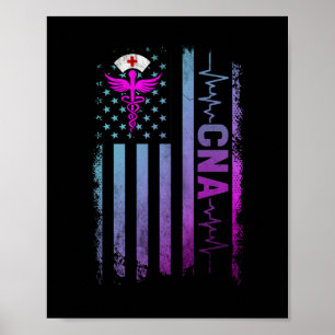 Poster CNA Job Certified Nursing Assistant USA Flag