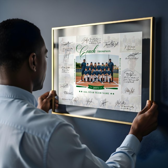 Poster Coach Appreciation Photo Collage Team Signature (Coach Appreciation Photo Collage Team Signature Poster)