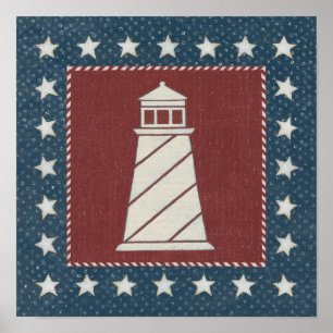 Poster Coastal Art   Lighthouse on Red