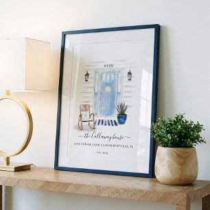 Poster Coastal Chic Beachy Watercolor Blue Front Door