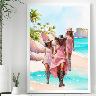 Poster Coastal Cowgirl Rose Vibrant Trio Tropical Island