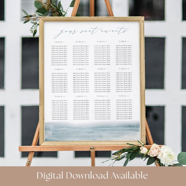 Poster Coastal Watercolor Ocean Printable Seating Chart (Créateur téléchargé)
