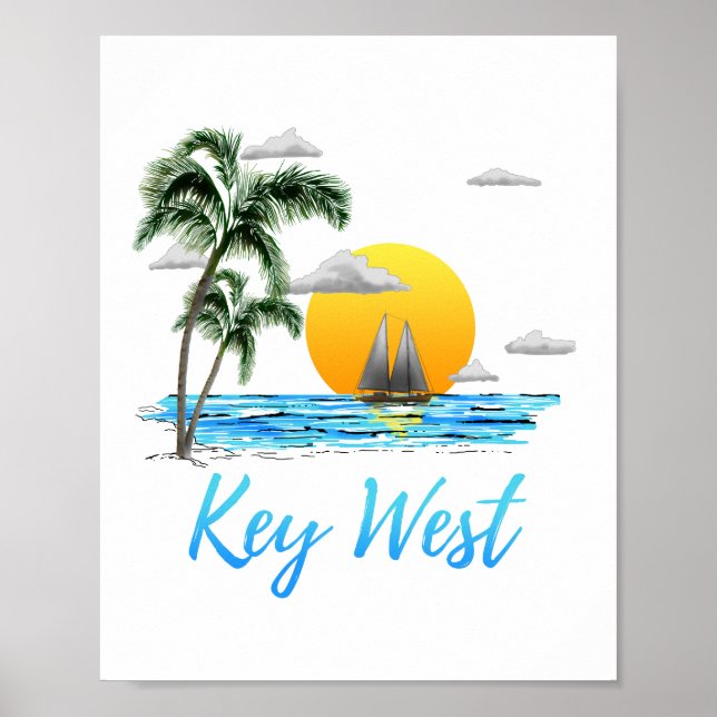 Poster Coastère Key West Sailing Sunset (Devant)