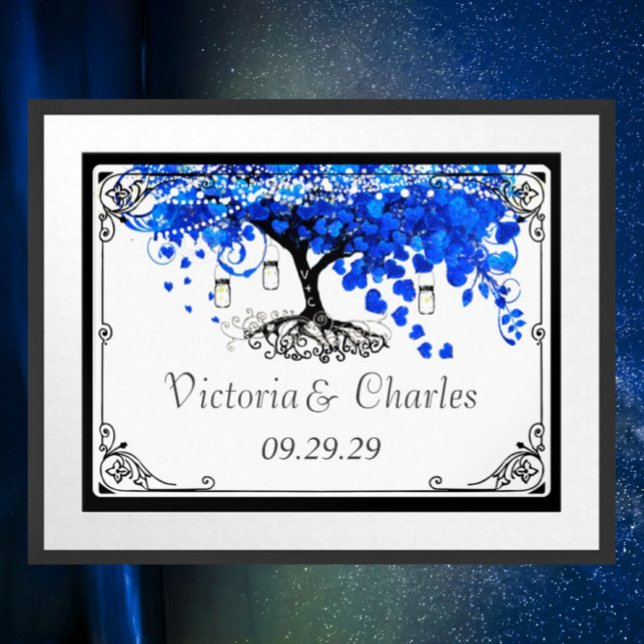Poster Cobalt Blue Heart Leaf Tree Mariage (Créateur téléchargé)