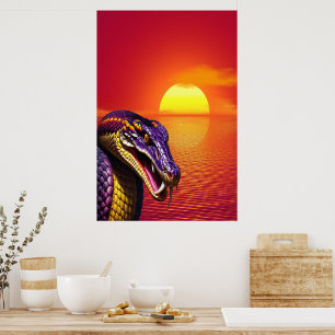 Poster Cobra serpent avec des écailles violettes et jaune