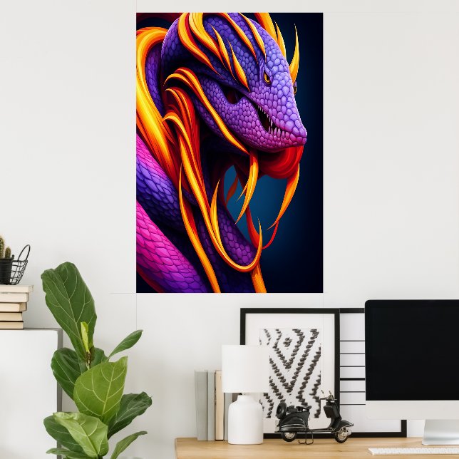 Poster Cobra serpent avec écailles orange et violette vib (Bureau à domicile)