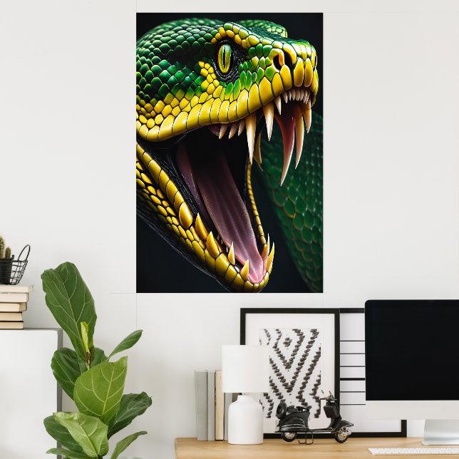 Poster Cobra serpent avec écailles vertes et jaunes vibra (Bureau à domicile)