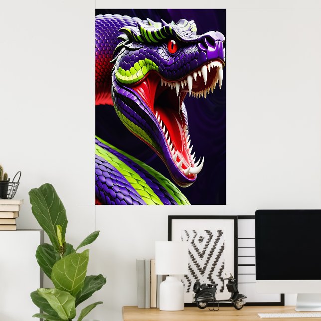 Poster Cobra serpent avec écailles vertes et violettes vi (Bureau à domicile)