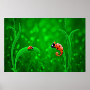 Poster Coccinelle et caméléon