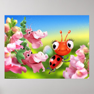 Poster Coccinelle mignonne d'art d'affiche et dragons
