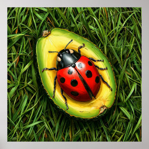 Poster Coccinelle mignonne sur herbe Avocat Nature Mini M