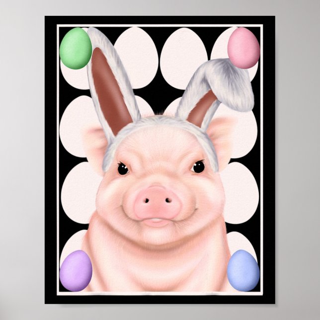 Poster Cochon Avec Des Oreilles De Lapin Et Des Oeufs De  (Devant)