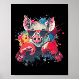 Poster Cochon Boxeur Avec Gants De Boxe Kickboxing Drôle