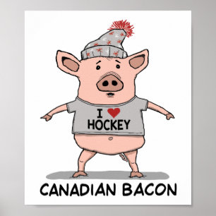 Poster Cochon de bacon canadien drôle et mignon