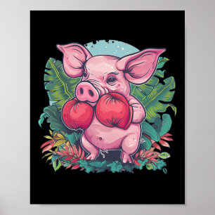 Poster Cochon de boxe avec gants de boxe Kickboxing Boîte