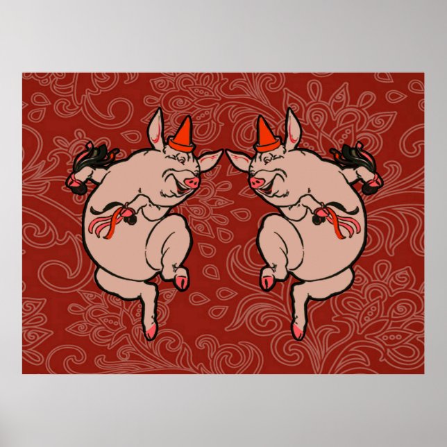 Poster Cochon de danse antique mignon danseur (Devant)