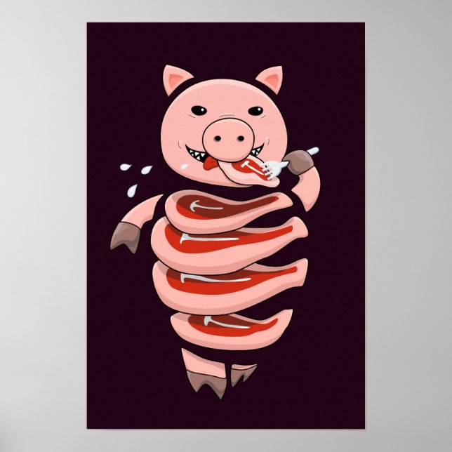 Poster Cochon Drôle Manger Des Steaks De Lui-Même (Devant)