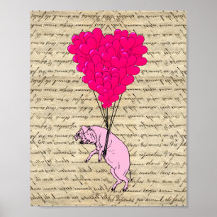 Poster Cochon et ballons cardiaques