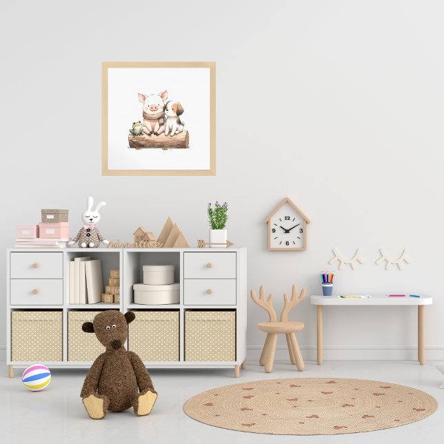 Poster Cochon. Grenouille & Chien sur un journal ! Nourri (Créateur téléchargé)