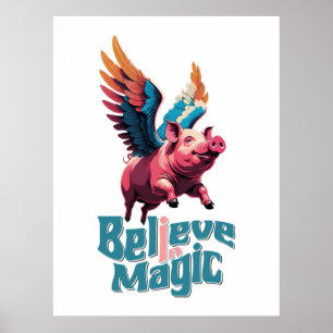 Poster Cochon mignon avec ailes colorées Croire en la m