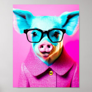 Poster Cochon mignon avec lunettes Cochon Imprimer Cadeau
