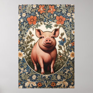 Poster Cochon Mignon Inspiré de William Morris