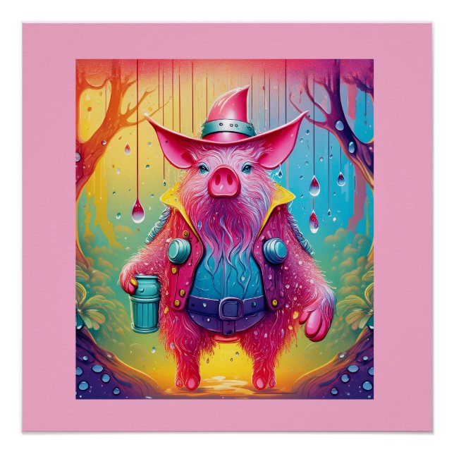 Poster Cochon Rose Le Cowboy (Devant)