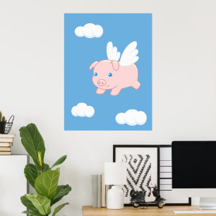 Poster Cochon volant - Cochon mignon avec ailes