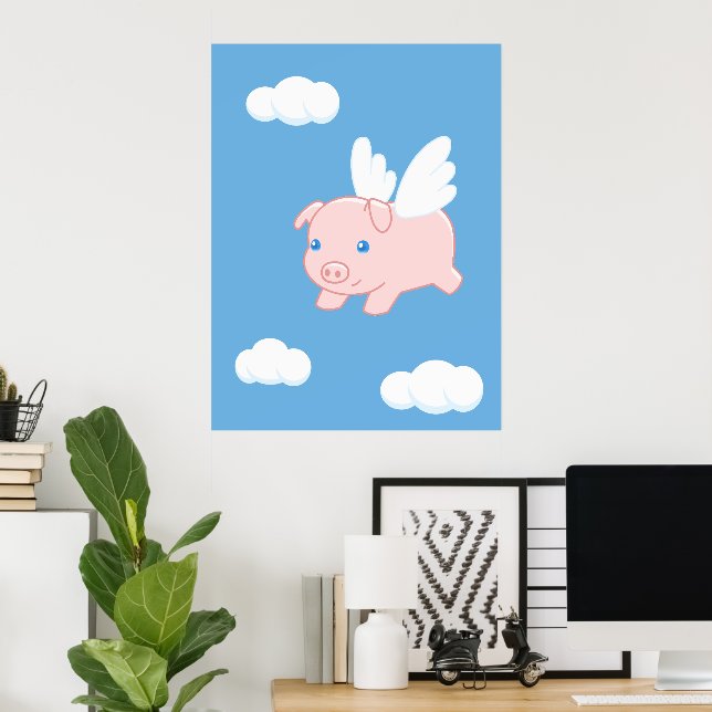 Poster Cochon volant - Cochon mignon avec ailes (Bureau à domicile)