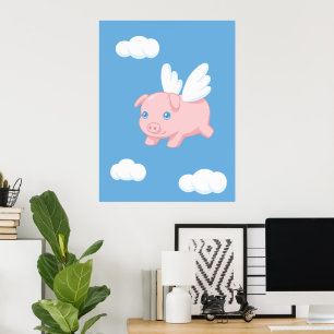 Poster Cochon Volant - Porcelet Mignon avec des Ailes