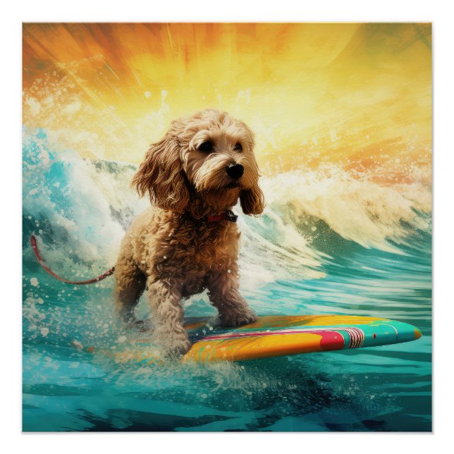Poster Cockapoo Beach Surf Paining (Devant)