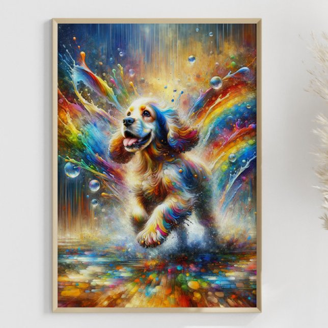 Poster Cocker coloré Spaniel Rainbow Splatter personnalis (Framed Example)