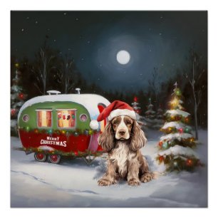 Poster Cocker d'hiver Spaniel Caravan Christmas Adventure
